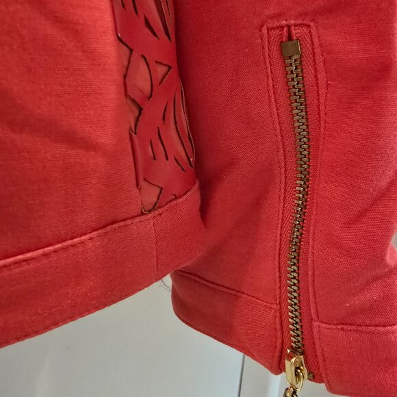 Peter Nygard Coral Red Leatherwork Jacket Blazer - Picture 14 of 15